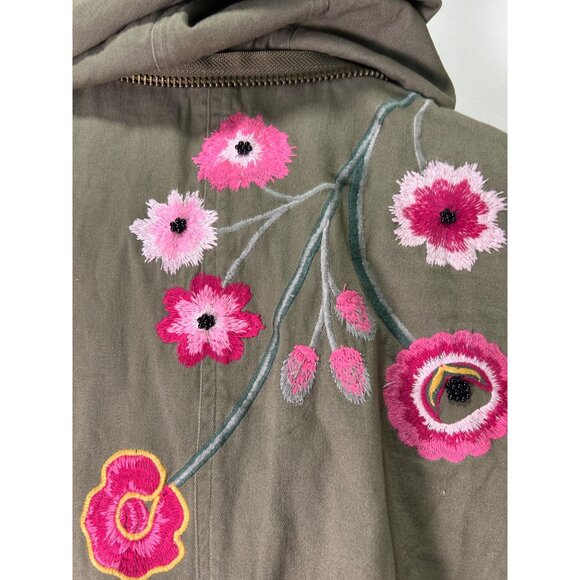 Olive Green Embroidered Floral Military Utility Jacket By Aqua Capsule Rugged - Picture 9 of 11